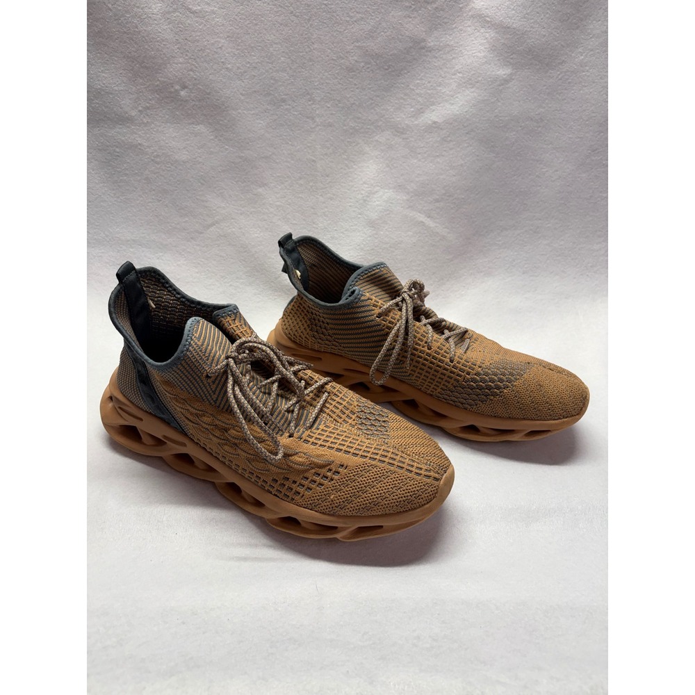 NaFOING Men Knit‎ Running Shoes Tan Grey Blade Sole Athletic Sneakers Size 45